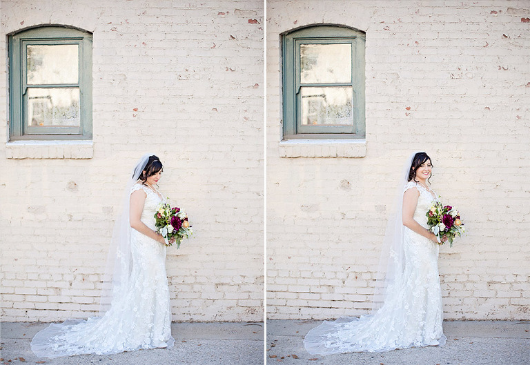 whittier wedding, whittier historic train station, whittier radisson, catholic wedding, st mary's wedding, vintage wedding, red wedding, red and grey wedding, black and white wedding photos, alley way photos, spring bouquet, romantic wedding photos