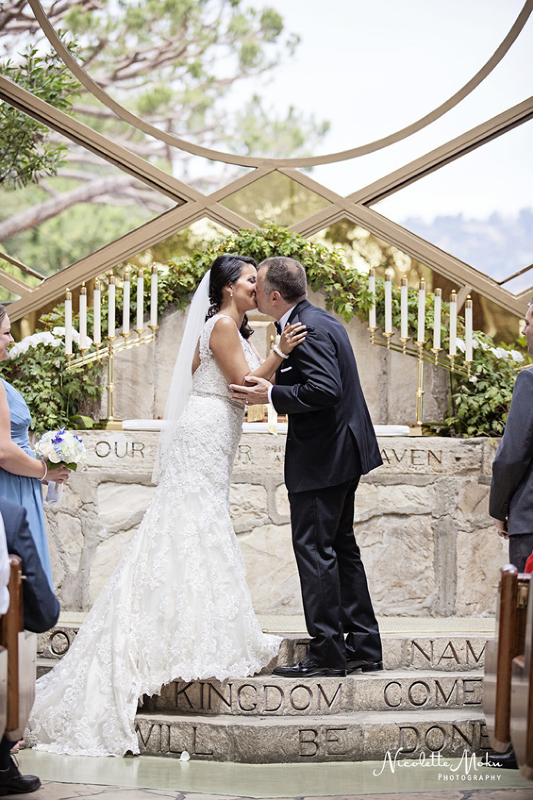 Palos Verdes wedding, glass chapel wedding, wayfarer's chapel wedding, vintage wedding, travel theme wedding, blue wedding, lace wedding gown, ivanka trump wedding shoes, queen mary wedding, queen mary grand salon wedding, san vicente park wedding portraits, beach view wedding, southern california wedding, black and white wedding photos, fun and classy wedding, lace wedding dress, hydrangea flower arrangements, unique wedding theme, southern california wedding photographer, los angeles wedding photographer, long beach wedding photographer, palos verdes wedding photographer