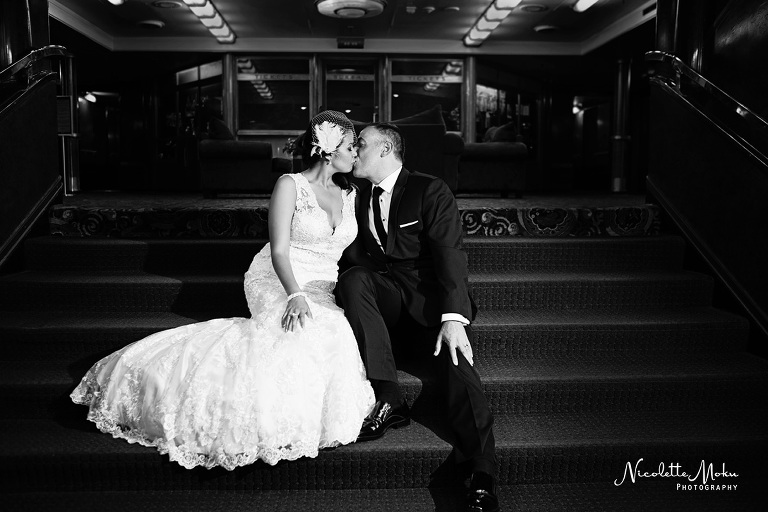 Palos Verdes wedding, glass chapel wedding, wayfarer's chapel wedding, vintage wedding, travel theme wedding, blue wedding, lace wedding gown, ivanka trump wedding shoes, queen mary wedding, queen mary grand salon wedding, san vicente park wedding portraits, beach view wedding, southern california wedding, black and white wedding photos, fun and classy wedding, lace wedding dress, hydrangea flower arrangements, unique wedding theme, southern california wedding photographer, los angeles wedding photographer, long beach wedding photographer, palos verdes wedding photographer