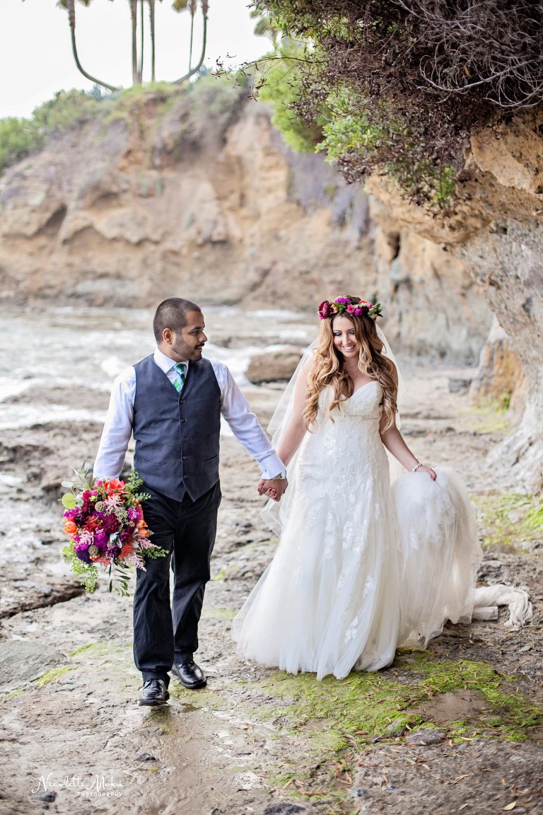 beach trash the dress, beach wedding, elaine traches, flower crown wedding photos, formal wedding portraits on the beach, laguna beach family photographer, laguna beach wedding, laguna beach wedding photographer, oc wedding photographer, orange county wedding photographer, outdoor wedding, tide pool wedding photos, trash the dress, trash the dress session, water trash the dress, wedding photos in the water, wedding photos on the beach, whimsical wedding portraits
