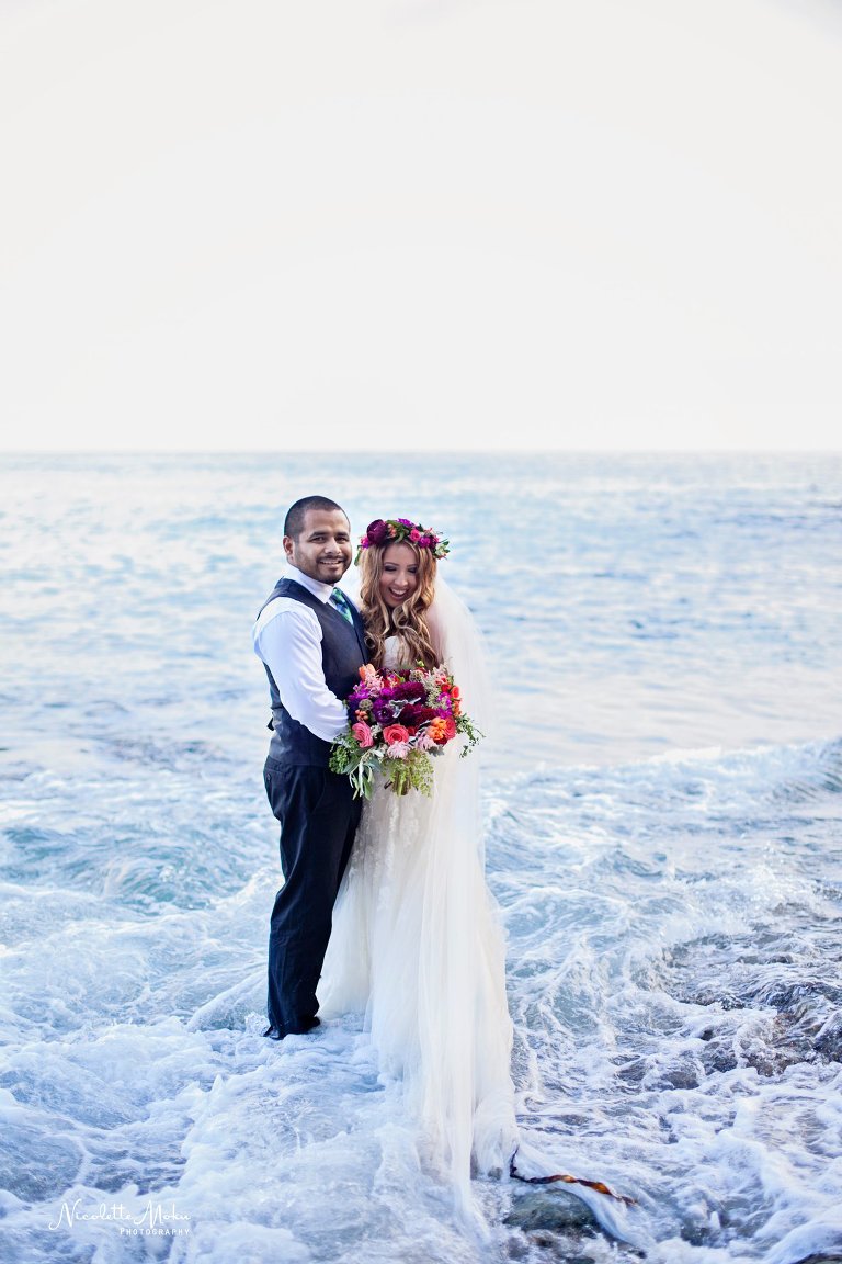beach trash the dress, beach wedding, elaine traches, flower crown wedding photos, formal wedding portraits on the beach, laguna beach family photographer, laguna beach wedding, laguna beach wedding photographer, oc wedding photographer, orange county wedding photographer, outdoor wedding, tide pool wedding photos, trash the dress, trash the dress session, water trash the dress, wedding photos in the water, wedding photos on the beach, whimsical wedding portraits