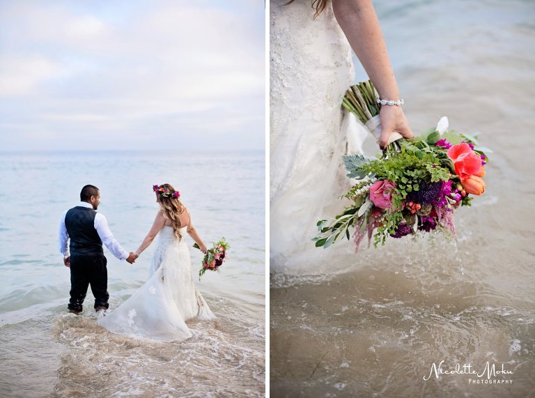 beach trash the dress, beach wedding, elaine traches, flower crown wedding photos, formal wedding portraits on the beach, laguna beach family photographer, laguna beach wedding, laguna beach wedding photographer, oc wedding photographer, orange county wedding photographer, outdoor wedding, tide pool wedding photos, trash the dress, trash the dress session, water trash the dress, wedding photos in the water, wedding photos on the beach, whimsical wedding portraits