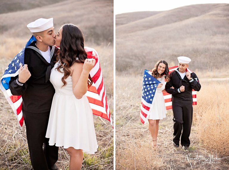 navy engagement, sailor engagement, military engagement session, united states flag, romantic engagement session, semi formal engagement session, sunset engagement photos, silhuoette engagement, silhuoette portraits, woods, lifestyle engagement photos, inland empire engagement session, chino hills state park, chino hills engagement, chino hills photographer, whittier photographer, los angeles engagement photographer, los angeles wedding photographer, nature engagement session, rolling hills, rolling hills engagement session, american flag, patriot engagement theme, military engagement theme