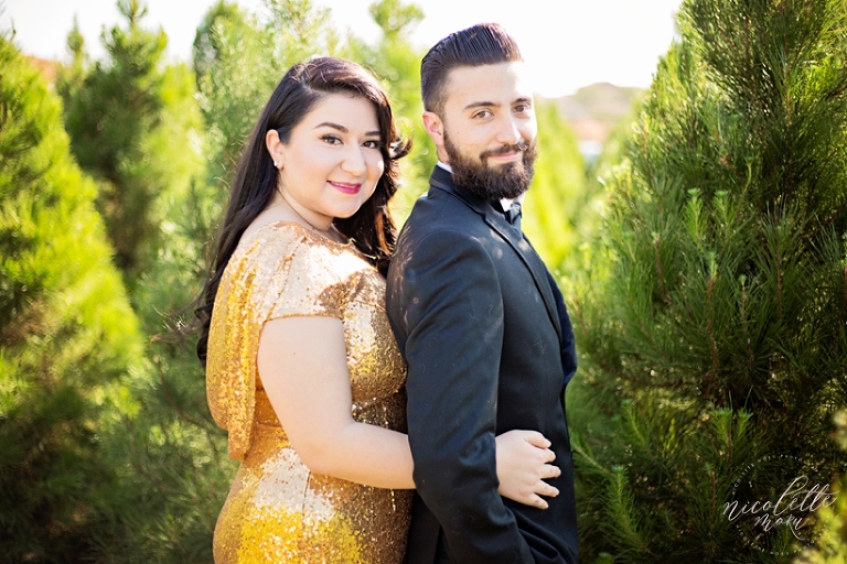 christmas portraits, christmas tree photos, peltzer pines, couple portraits, engagement photos, outdoor portraits, whittier photographer, whittier wedding photographer, whittier engagement photographer, natural light photographer, formal outdoor portraits