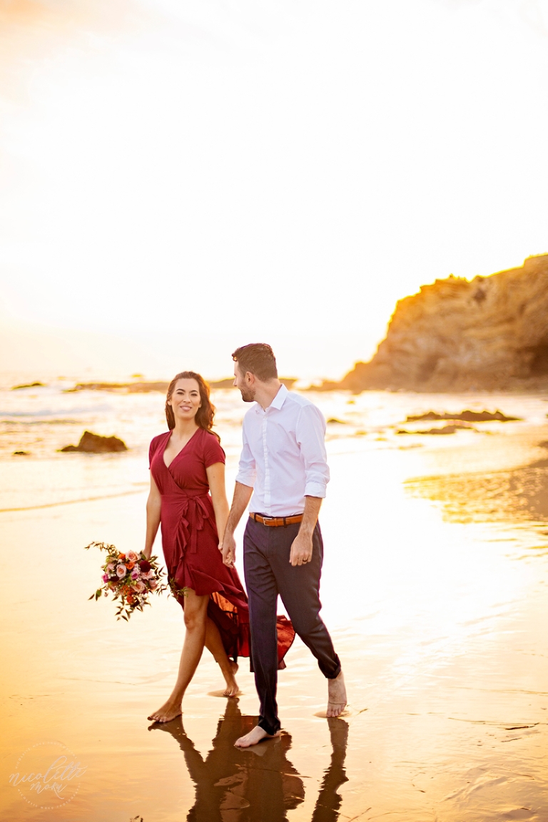 newport beach engagement session, crystal cove engagement session, nicolette moku photography, whittier photographer, sunset beach photos, golden hour engagement, vici dolls dress, lizel shoup, andrew shoup, boutique wedding photographer, outdoor engagement, natural light photographer, dreamy engagement, dreamy beach portraits, dreamy light, dreamy sunset, southern california beach portraits, orange county engagement