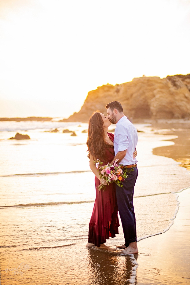 newport beach engagement session, crystal cove engagement session, nicolette moku photography, whittier photographer, sunset beach photos, golden hour engagement, vici dolls dress, lizel shoup, andrew shoup, boutique wedding photographer, outdoor engagement, natural light photographer, dreamy engagement, dreamy beach portraits, dreamy light, dreamy sunset, southern california beach portraits, orange county engagement