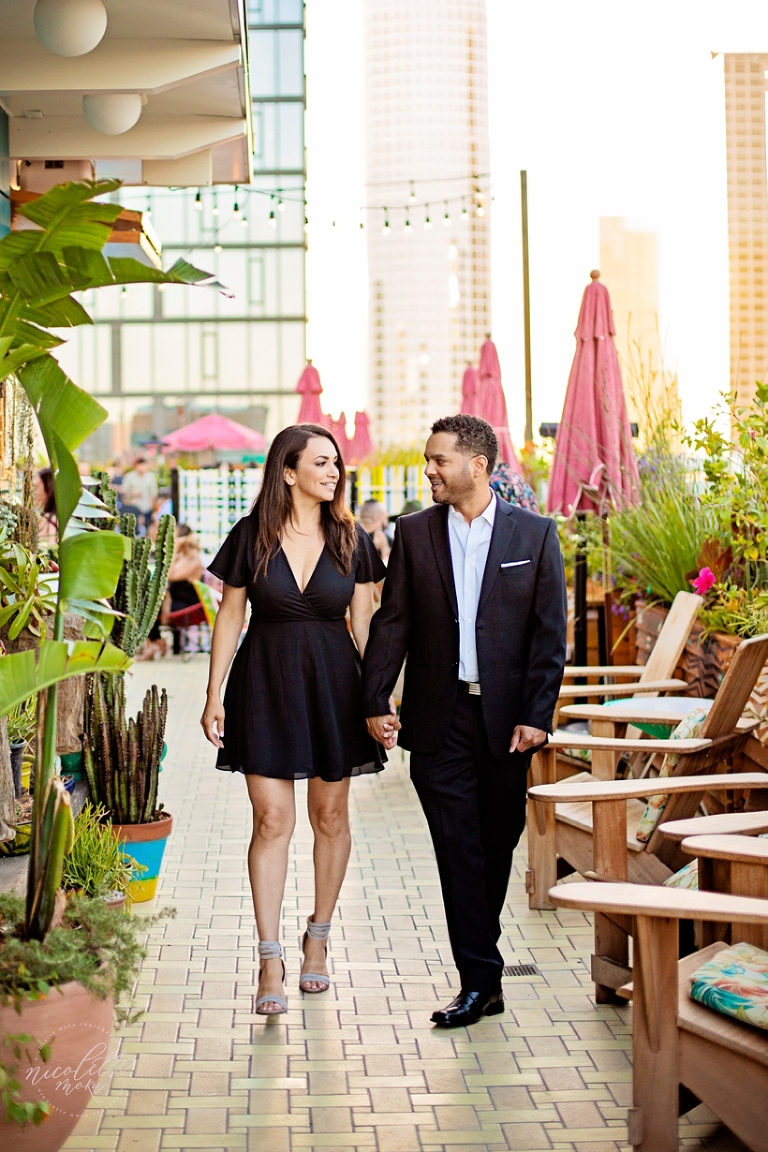 dtla, dtla engagement session, downtown la engagement session, modern lifestyle engagement, city portraits, highrise engagement photos, rooftop engagement session, rooftop portraits, rooftop couple portraits, downtown la rooftop photos, whittier engagement photographer, whittier wedding photographer, destination wedding photographer