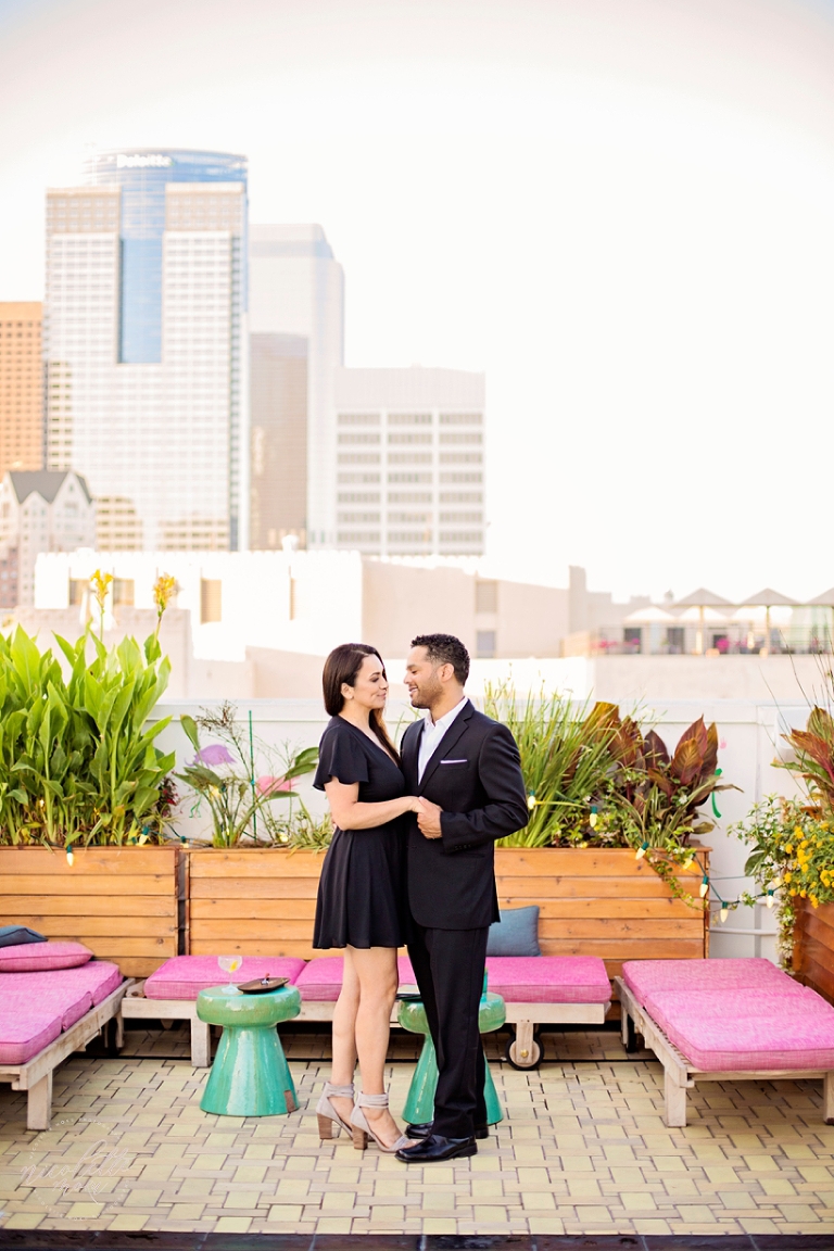 dtla, dtla engagement session, downtown la engagement session, modern lifestyle engagement, city portraits, highrise engagement photos, rooftop engagement session, rooftop portraits, rooftop couple portraits, downtown la rooftop photos, whittier engagement photographer, whittier wedding photographer, destination wedding photographer