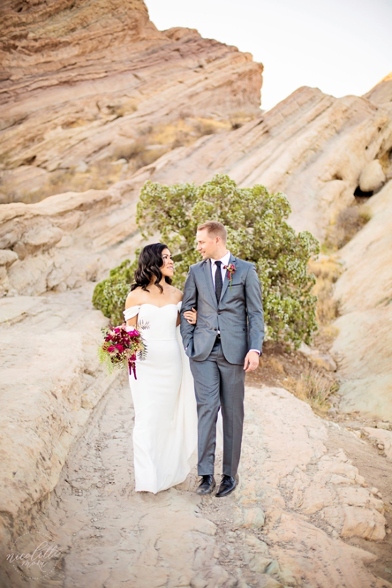 vasquez rocks wedding, desert wedding, sunset wedding photos, nicolette moku photography, lifestyle wedding photos, natural light photography, vasquez rocks engagement session, vasquez rocks portraits, desert portraits, desert couple portraits, whittier photographer, whittier wedding photographer